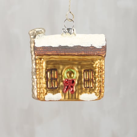 Cabin Glass Ornament - Glass, Metal, Glitter