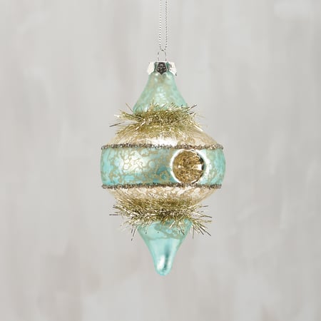 Blue Pendant Glass Ornament - Glass, Tinsel, Metal, Glitter
