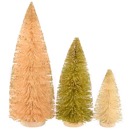 Natural Color Bottle Brush Tree Set - Sisal, Wood, Glitter