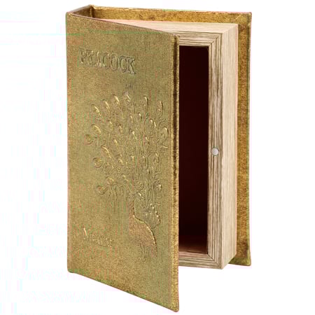 Peacock Book Box - Wood, Velvet, Faux Leather, Metal, Magnet