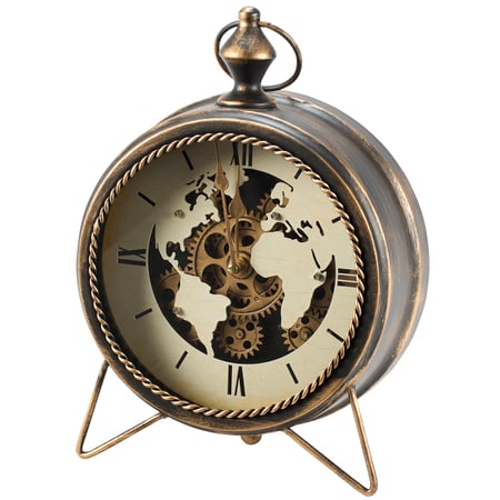 Vintage Map Tabletop Clock - Metal, Glass, Wood