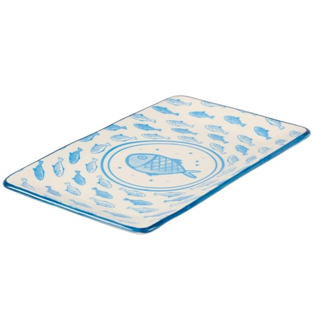 Rectangular Blue Fish Platter - Stoneware