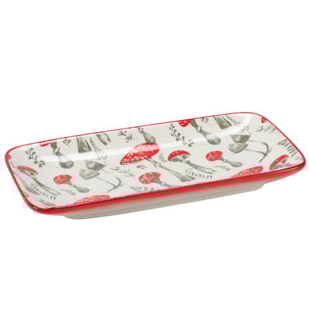 Rectangular Red Mushroom Platter - Stoneware