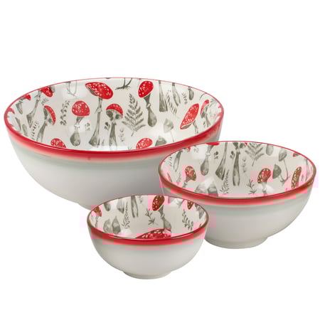 Red Mushroom Bowl Set - Stoneware