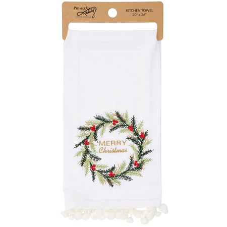 Merry Christmas Wreath Kitchen Towel - Cotton