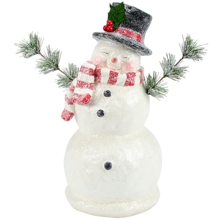 Jolly Snowman Figurine - Wood, Plastic, Wire, Mica