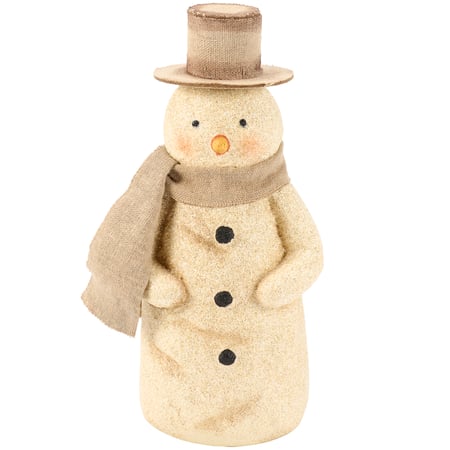 Vintage Snowman Figurine - Wood, Fabric, Glitter