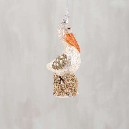 Glass Pelican Ornament - Glass, Metal, Plastic, Glitter