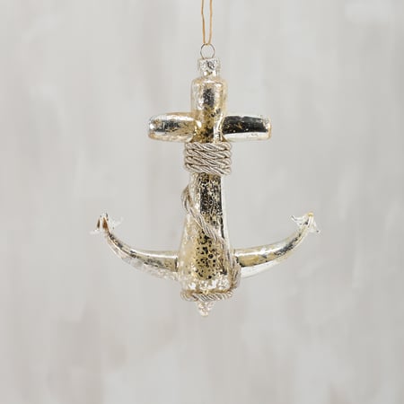 Glass Anchor Ornament - Glass, Cord