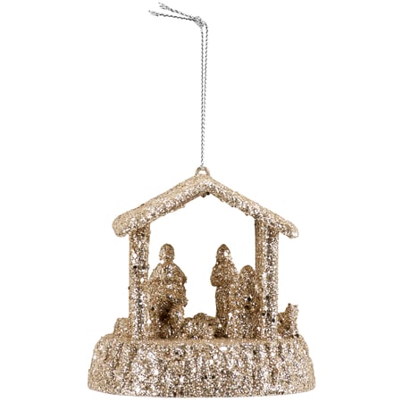 Glitter Nativity Ornament - Plastic, Glitter