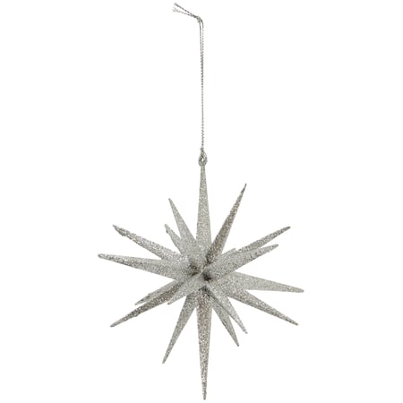 Silver Starburst Ornament - Plastic, Glitter