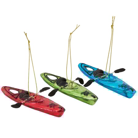 Kayaks Glass Ornament Set - Glass, Metal, Fabric, Glitter