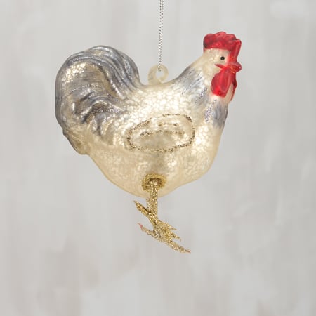 Rooster Glass Ornament - Glass, Metal, Glitter