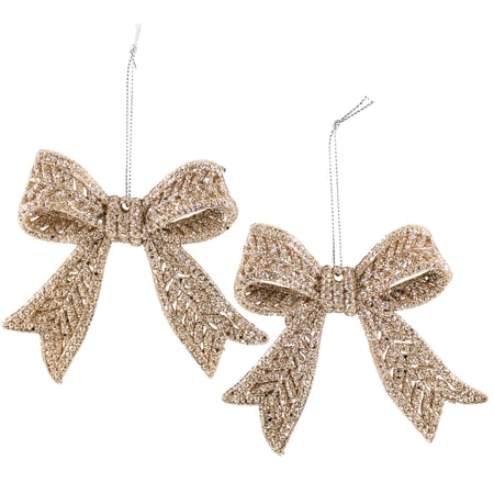 Champagne Bows Ornament Set - Plastic, Glitter