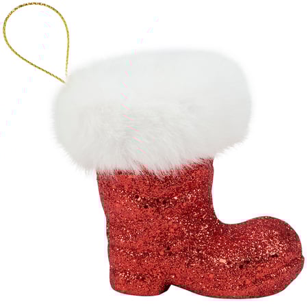 Glitter Santa Boot Ornament - Plastic, Glitter, Faux Fur