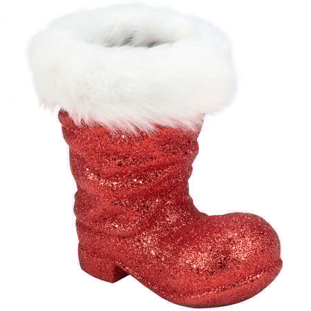 Glitter Santa Boot Sitter Sm - Plastic, Glitter, Faux Fur