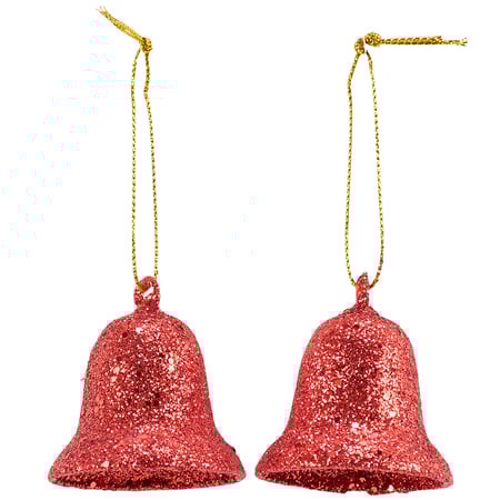 Red Bells Ornament Set - Plastic, Glitter