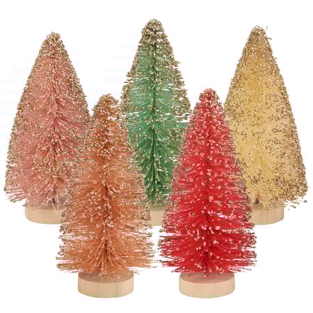 Pastel Bottle Brush Tree Set - Sisal, Wood, Glitter