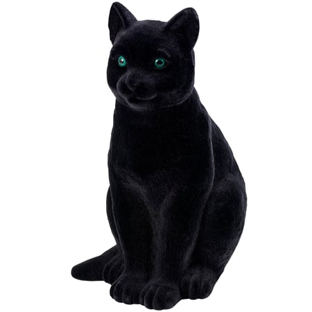 Fuzzy Black Cat Figurine - Plastic, Flocking