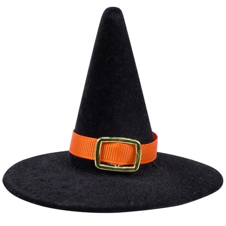 Flocked Witch Hat Sitter - Plastic, Flocking, Ribbon