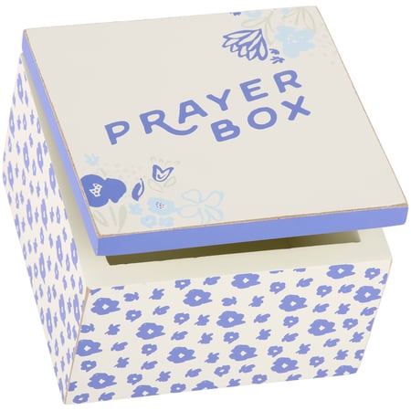 Blue Floral Prayer Box Hinged Box - Wood, Metal
