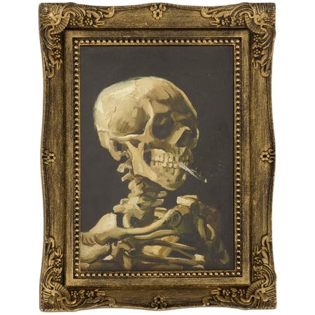 Smoking Skeleton Framed Wall Art - Wood, Paper