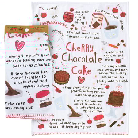 Cherry Chocolate Cake Kitchen Towel - Cotton, Terrycloth