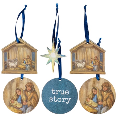 Nativity True Story Mini Ornament Set - Wood, Paper, Ribbon