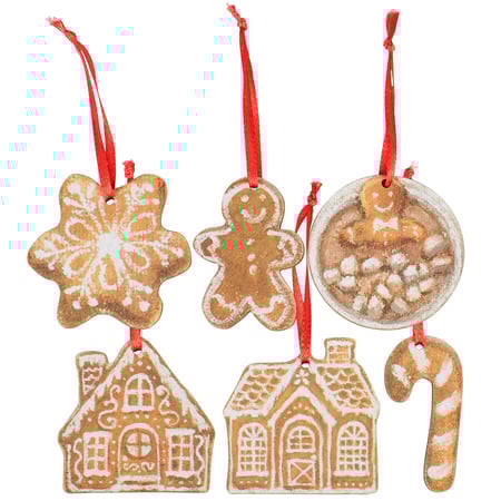 Gingerbread Mini Ornament Set - Wood, Paper, Ribbon