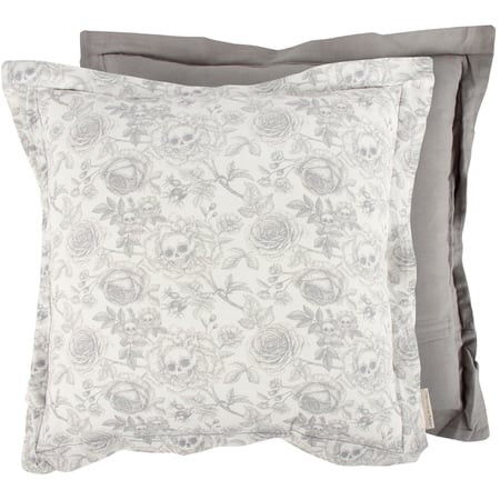 Rose Skull Flower Pillow - Cotton, Zipper
