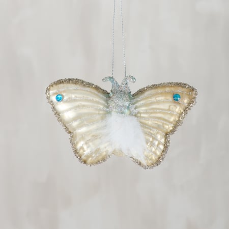 Glass Moth Ornament - Glass, Faux Fur, Plastic, Glitter
