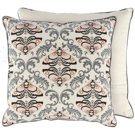 Moth Skull Pillow - Cotton, Zipper