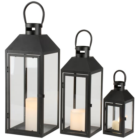 Rustic Black Lantern Set - Metal, Glass