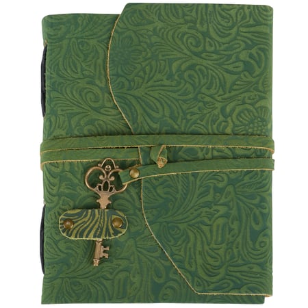 Floral Green Journal - Leather, Paper, Metal