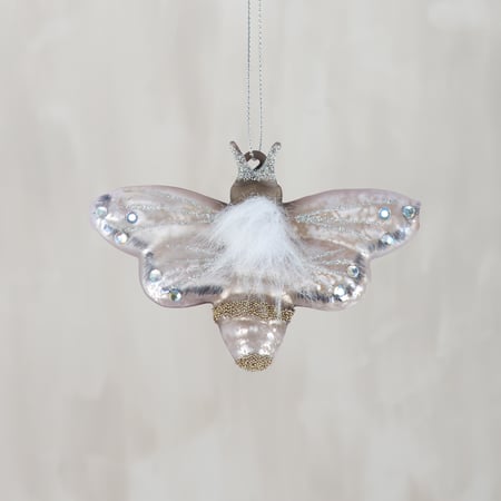 Glass Insect Ornament - Glass, Faux Fur, Plastic, Glitter