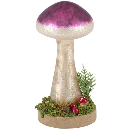 Glass Purple Mushroom Sitter - Glass, Plastic, Wood