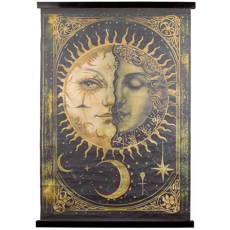 Mystical Sun And Moon Wall Decor - Cotton, Polyester, Wood