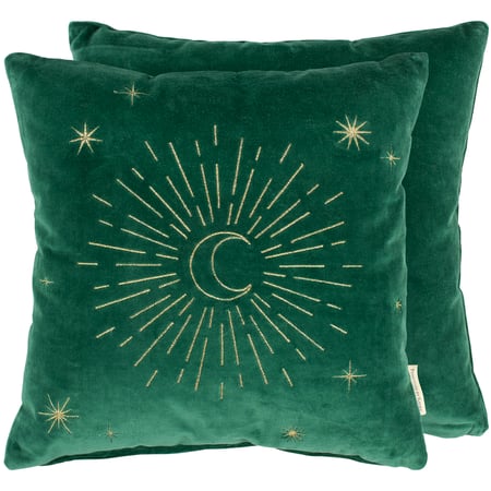 Moon And Stars Pillow - Velvet, Cotton, Zipper