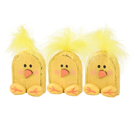 Chicks Chunky Sitter Set - Wood, Faux Feather