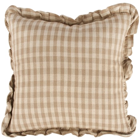 Tan Gingham Pillow - Cotton, Zipper
