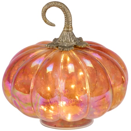 Lighted Glass Pumpkin - Glass, Metal, Lights, Plastic