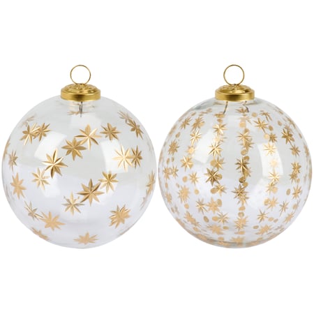 Glass Gold Etched Stars Ornament Set - Glass, Metal