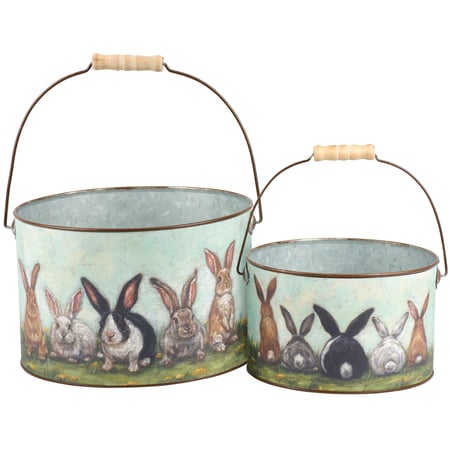 Garden Bunny Friends Bucket Set - Metal, Paper, Wood