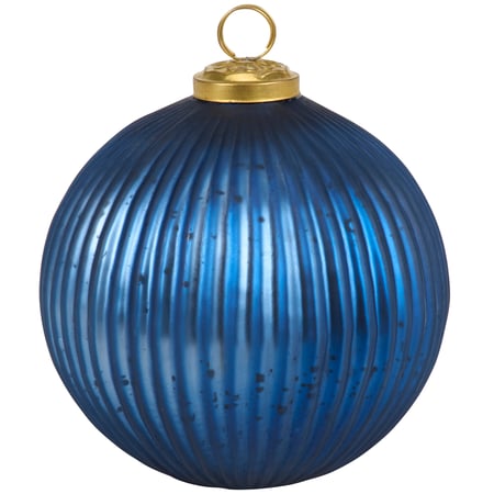 Large Glass Blue Kugel Ornament - Glass, Metal