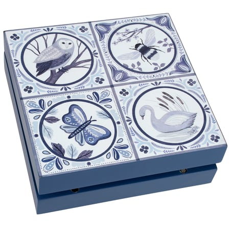 Indigo Tile Hinged Box - Wood, Metal, Magnet