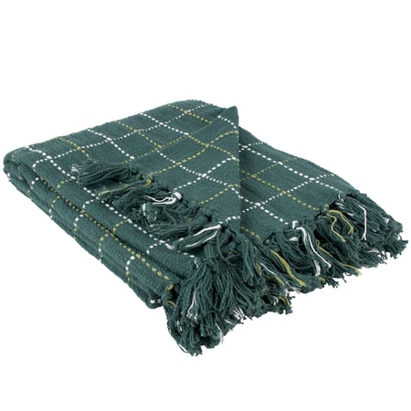 Green Plaid Throw - Cotton