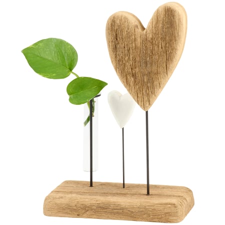 Hearts Test Tube Vase - Wood, Metal, Glass