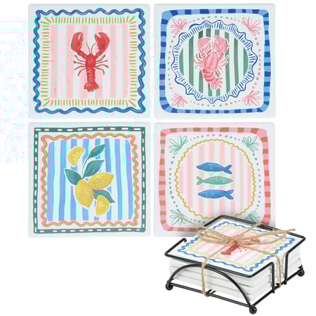 Italian Coastal Coaster Set - Stone, Metal, Cork