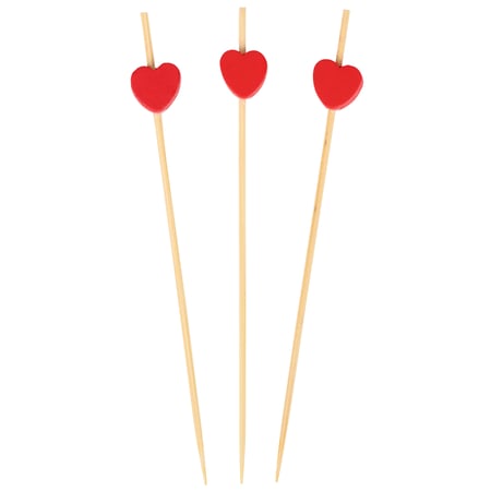 Red Hearts Party Pick Set - Bamboo, Plywood