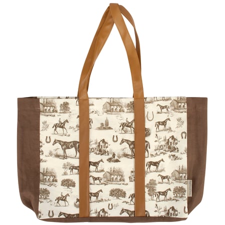 Horse Toile Tote - Canvas, Faux Leather